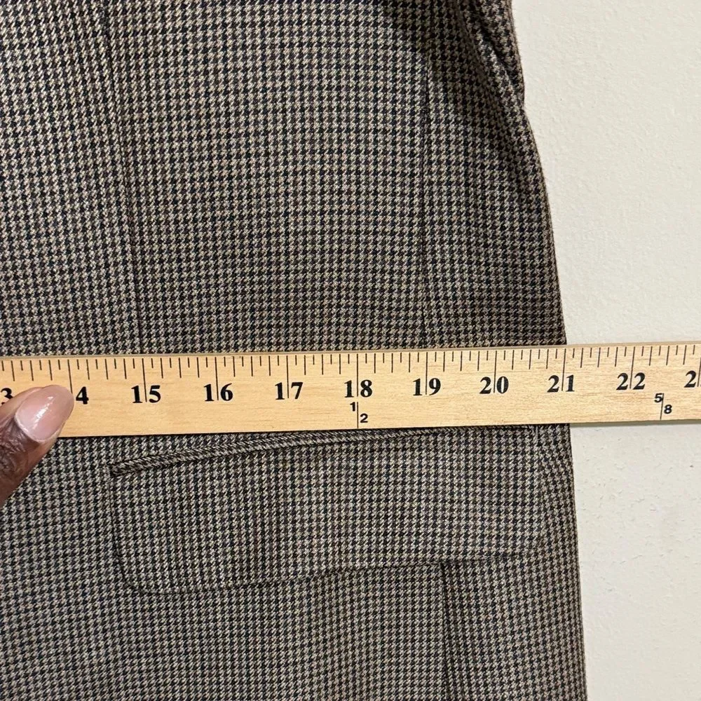 Ralph Lauren Silk Blend Brown Houndstooth Men's Blazer Elbow Patches size 42R